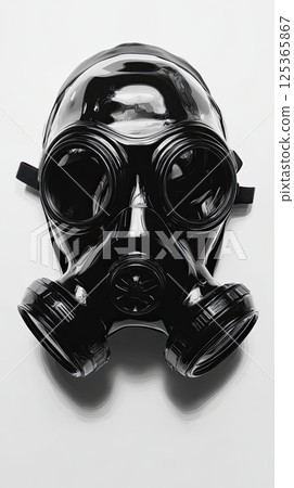 Black Gas Mask Isolated on White Background Hyper Realistic Illustration 125365867