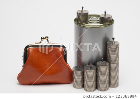 Piggy bank and stacked coins 125365994