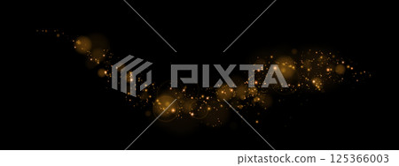 Stunningly Elegant Gold Particles Dancing on a Rich Black Background Creating a Mesmerizing Visual Effect 125366003