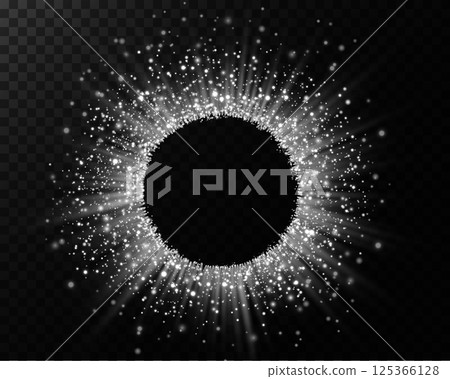 Experience the Stunning Light Burst Effect Featuring Glittering Sparkles Encircling a Dark Center Focus Point 125366128