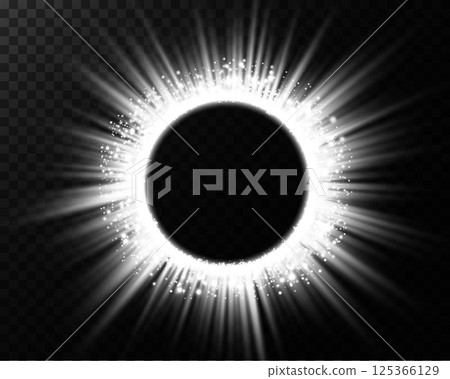 A breathtaking and stunning illustration of a solar eclipse featuring radiant light effects that captivate 125366129