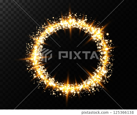 A glittering golden circle, beautifully accompanied by radiant stars shining brightly in the night sky 125366138