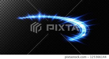 A Shiny Blue Glowing Light Stroke embellished with Sparkles, presenting a radiant and enchanting visual effect 125366144