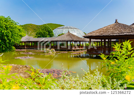 Gazebo on the pond. 125366272