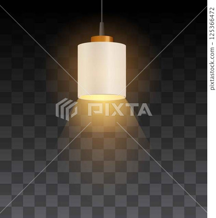 Realistic illustration of ceiling lamp with shade, isolated dark transparent background. Realistic illustration of ceiling lamp with shade, isolated dark transparent background. 125366472