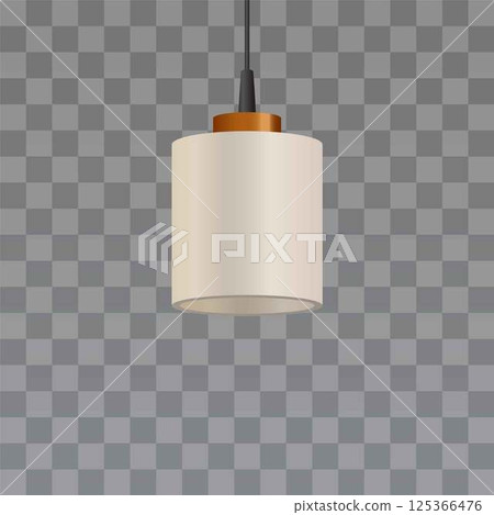 Ceiling lamp with white lampshade cylindrical shape, vector switch off hanging lantern chandelier transparent background 125366476