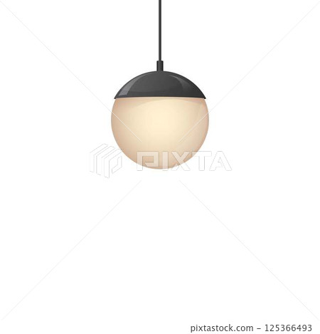 Vector realistic illustration of a pendant lamp with a round white shade on an isolated background. 125366493