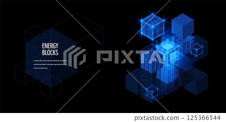 Energy blocks vector banner design, big data neon cube high tech virtual technology, AI HUD elements, energy box network Energy blocks vector banner design, big data neon cube high tech virtual technology, AI HUD elements, energy box network 125366544