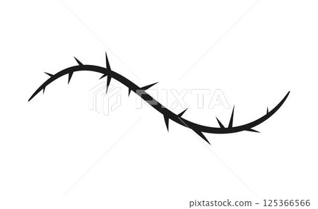 Barbwire gothic design element, thorny wavy black line, vector barb curly stripe, torn stem, vine plant with spikes Barbwire gothic design element, thorny wavy black line, vector barb curly stripe, torn stem, vine plant with spikes 125366566