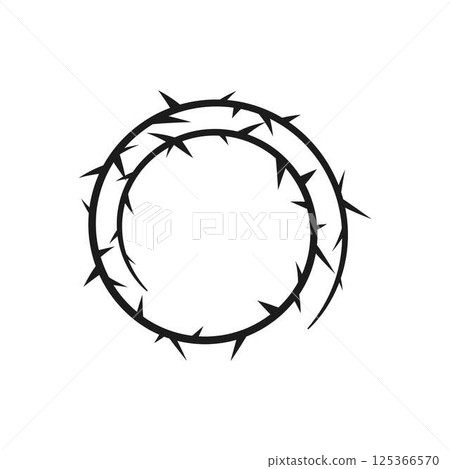 Barbwire twisted black frame, thorny curl line, vector barb stripe spiral silhouette, torn stem, vine plant with spikes Barbwire twisted black frame, thorny curl line, vector barb stripe spiral silhouette, torn stem, vine plant with spikes 125366570