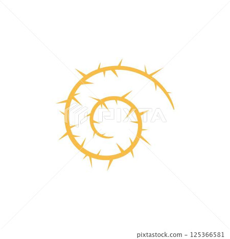Barbwire twisted orange spiral shape, thorny curl line, vector rusty barb loop stem silhouette, vine plant with spikes Barbwire twisted orange spiral shape, thorny curl line, vector rusty barb loop stem silhouette, vine plant with spikes 125366581