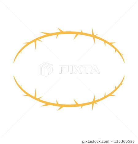 Barbwire, thorny wavy orange two lines oval frame, vector barb curly rusty stripe, thorn stem, vine plant with spikes 125366585