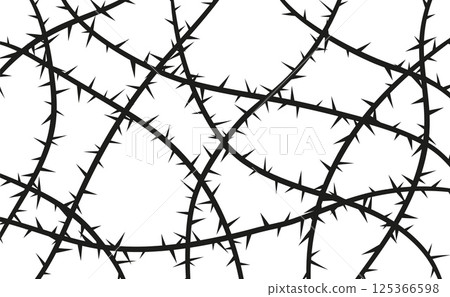 Barbwire, thorny frame vector seamless pattern, prison, boundary barb line war background silhouette, sharp lines fence 125366598