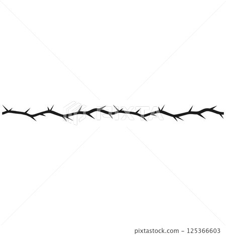 Barbwire, thorny black line, vector boundary barb stripe, sharp fence, torn stem, vine plant with spikes, gothic pattern Barbwire, thorny black line, vector boundary barb stripe, sharp fence, torn stem, vine plant with spikes, gothic pattern 125366603