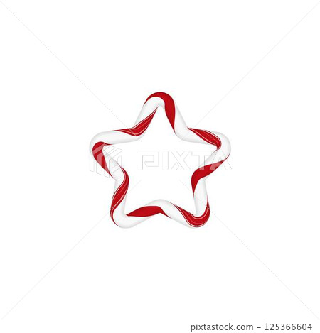 Candy cane Christmas vector decoration, star frame from red and white twisted stripes, New Year holiday ornament border Candy cane Christmas vector decoration, star frame from red and white twisted stripes, New Year holiday ornament border 125366604