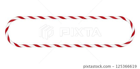 Christmas candy cane round rectangle frame with red white twisted stripes, vector New Year border with lollipop pattern 125366619
