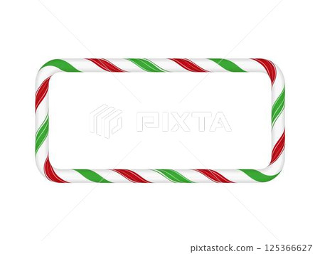 Candy cane Christmas vector decoration, rectangle frame from red, white and green twisted stripes, New Year border Candy cane Christmas vector decoration, rectangle frame from red, white and green twisted stripes, New Year border 125366627
