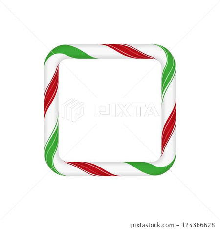 Candy cane Christmas vector decoration, square frame from red, white and green twisted stripes, New Year Holiday border Candy cane Christmas vector decoration, square frame from red, white and green twisted stripes, New Year Holiday border 125366628