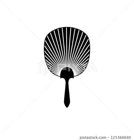 Vintage Japanese and Chinese hand fan decorated stripes vector icon, black and white bamboo uchiwa and paper accessory 125366680