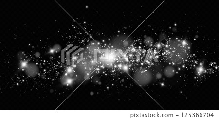 A stunning Stellar Nebula filled with Stars and Cosmic Dust displayed against an endless Black Background 125366704