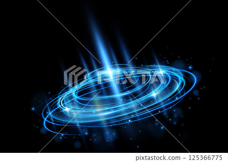 A captivating abstract representation of a blue light spiral adorned with stars set against a deep black background A captivating abstract representation of a blue light spiral adorned with stars set against a deep black background 125366775