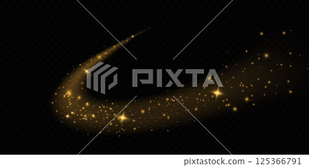 Golden Glittering Comet Trail adorned with Sparkles against a deep Black Background, truly mesmerizing and captivating 125366791