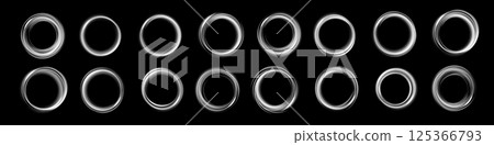 A collection of intricate circular patterns displayed against a dark background, showcasing artistic design 125366793