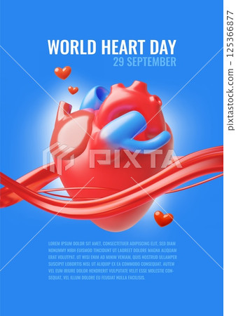 World heart day, 29 September, vector medical healthcare awareness 3D poster design, volume heart internal organ prevent 125366877