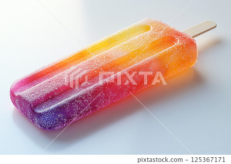 Popsicle with rainbow colors on a long stick on a white background. Summer fun. Retro style. 125367171