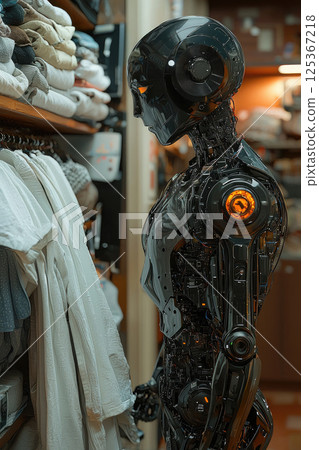 domestic robot helping to choose clothes for its owner 125367218