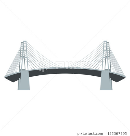 Bridge architecture in flat design. Cable stay construction with steel towers. Vector illustration isolated. 125367595