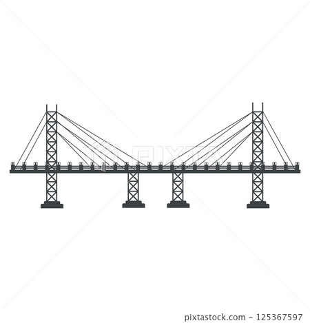 Bridge architecture in flat design. Cable stay construction technology. Vector illustration isolated. Bridge architecture in flat design. Cable stay construction technology. Vector illustration isolated. 125367597