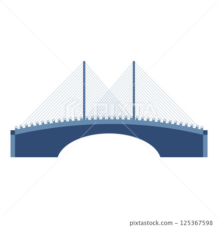 Bridge architecture in flat design. Cable stay construction with geometric shape. Vector illustration isolated. 125367598