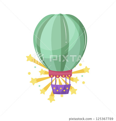 Hot air balloon in flat design. Amusement park airship, sky fly transport. Vector illustration isolated. Hot air balloon in flat design. Amusement park airship, sky fly transport. Vector illustration isolated. 125367789