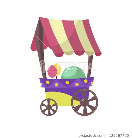 Ice cream cart in flat design. Street food kiosk in amusement park. Vector illustration isolated. 125367790