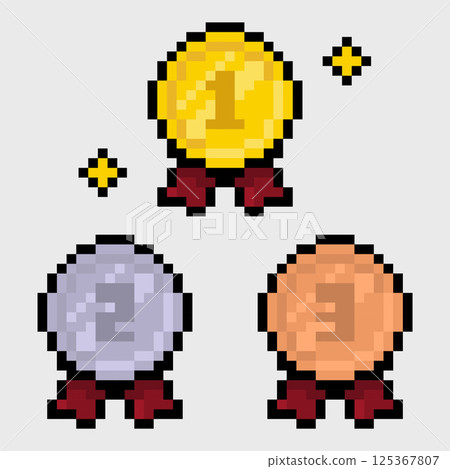 Pixel Medal Icons Gold, Silver and Bronze 125367807