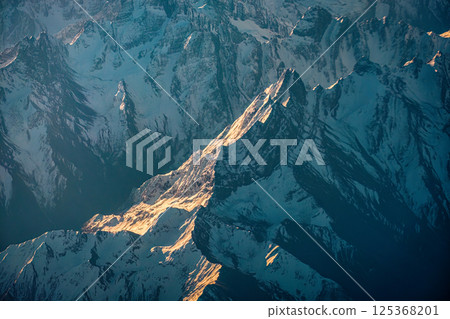 Snow capped Himalayan mountain peaks in Tibet 125368201