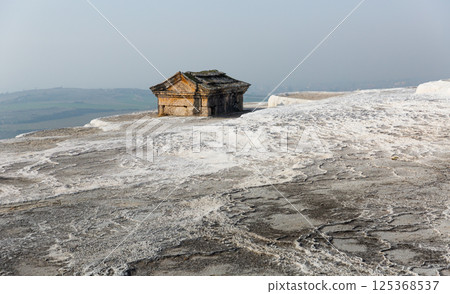 Preserved tombs on travertine formations in Hierapolis, Phrygia, Turkey 125368537