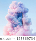 Smartphone emerging from vibrant pink and blue cloud of smoke 125369734
