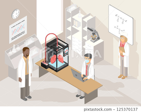 Clinic laboratory with medical 3D printer and professional doctors 125370137