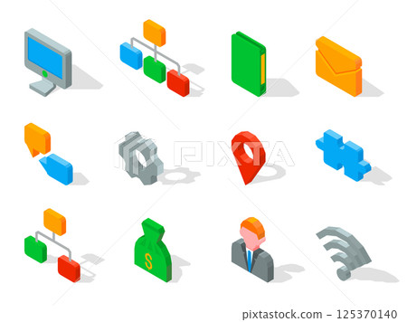 Set of business 3D icons vector illustration isolated on white. 125370140