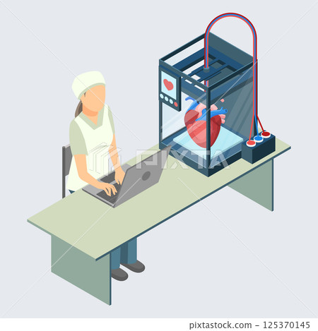 Doctor creating artificial human heart on 3D printer in laboratory Doctor creating artificial human heart on 3D printer in laboratory 125370145
