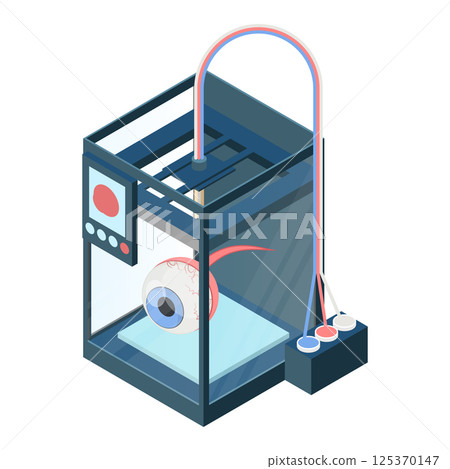 Creating artificial eye on three dimensional printer vector illustration 125370147