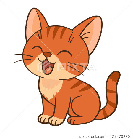 Cute orange tabby kitten sits and meows. Happy Cat. Flat vector cartoon style 125370270