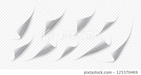 Realistic Vector Set of Page Corner Bending Effects Illustration, Transparent Background 125370469
