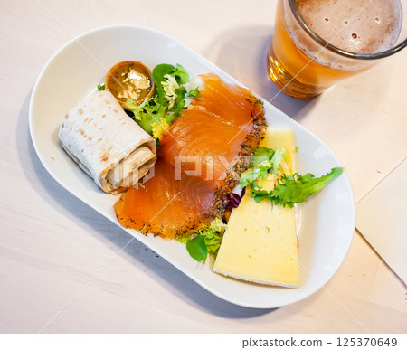 Swedish appetizer - salted salmon fillet 125370649