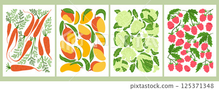 Veggies posters set with simple illustratons Veggies posters set with simple illustratons 125371348