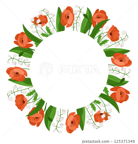 Red poppy and white forest flowers 125371349
