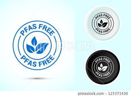 PFAS free icon design illustration, PFAS free label, badge. Proper nutrition symbol in color black and white PFAS free icon design illustration, PFAS free label, badge. Proper nutrition symbol in color black and white 125371430