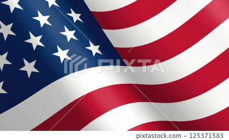 This image depicts a close-up view of the American flag waving in a gentle breeze. The flag's distinctive red and white stripes are clearly visible. 125371583